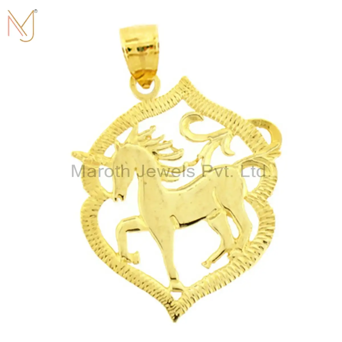 925 Sterling Silver Yellow Gold Plated Unicorn Charm Pendant Jewelry USA