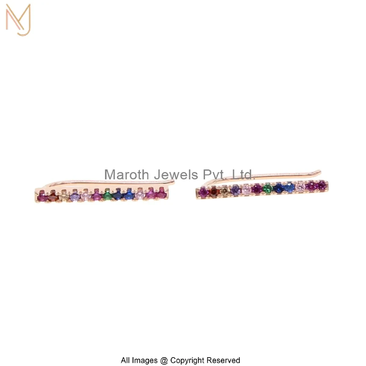 925 Silver Yellow Gold Plated Diamond Rainbow Gemstone Bar Stud Earrings Jewelry Supplier