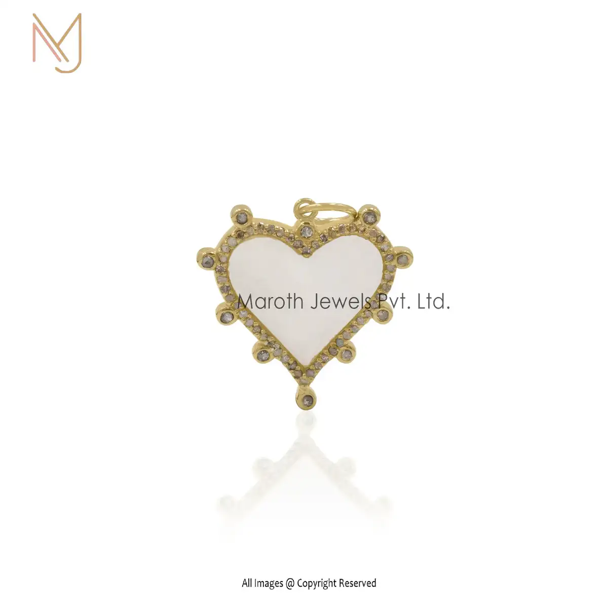 14K Yellow Gold Pearl & Pave Diamond Heart Pendant Jewelry Custom Jewelry