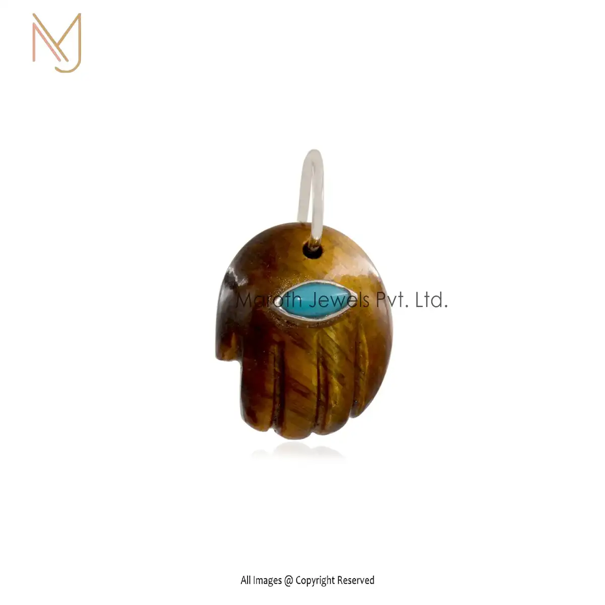 925 Silver Yellow Gold Plated Moonstone & Yellow Sapphire Tiger Eye Figa Hand Pendant USA