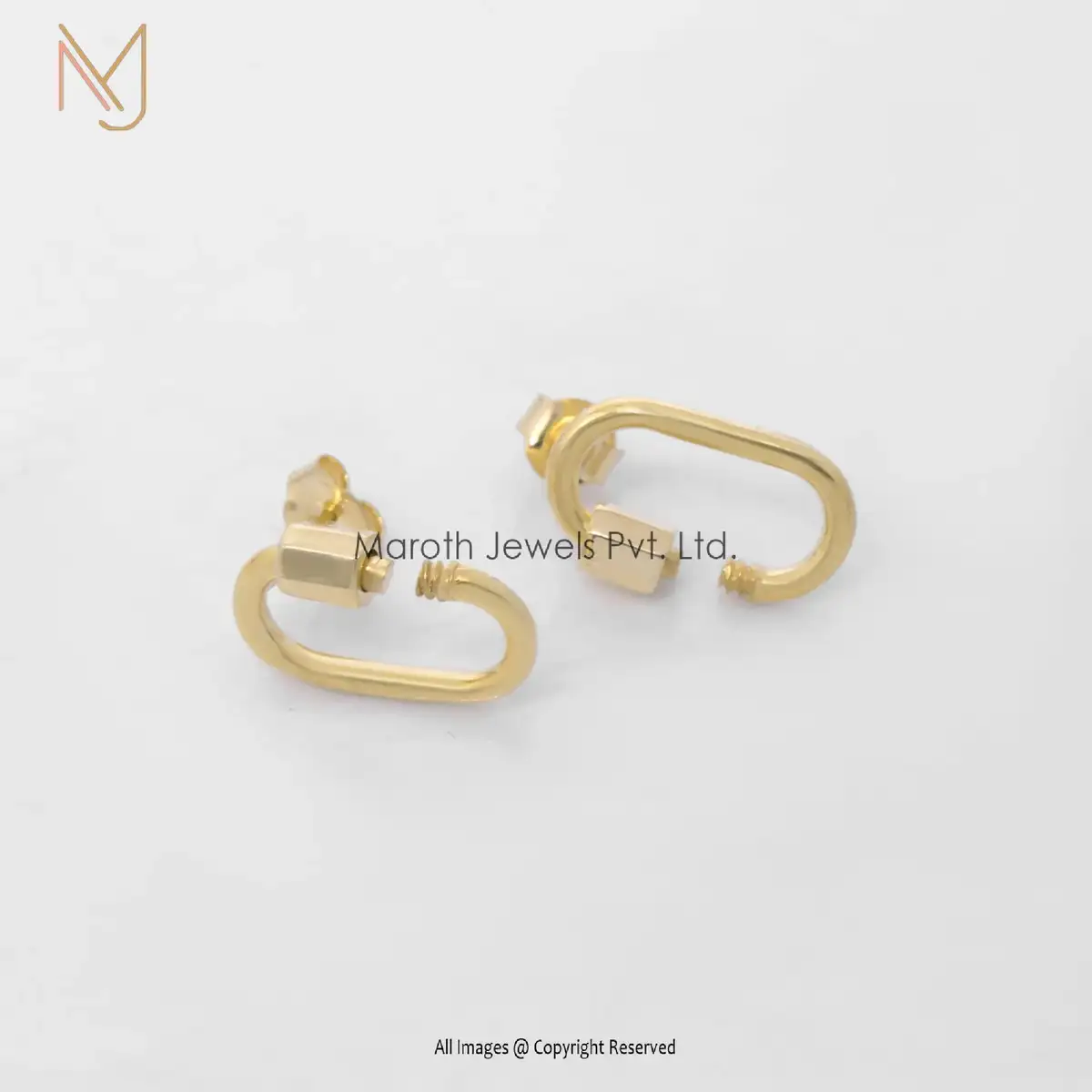 14K Yellow Gold Carabiner Lock Hoop Earrings Custom Jewelry