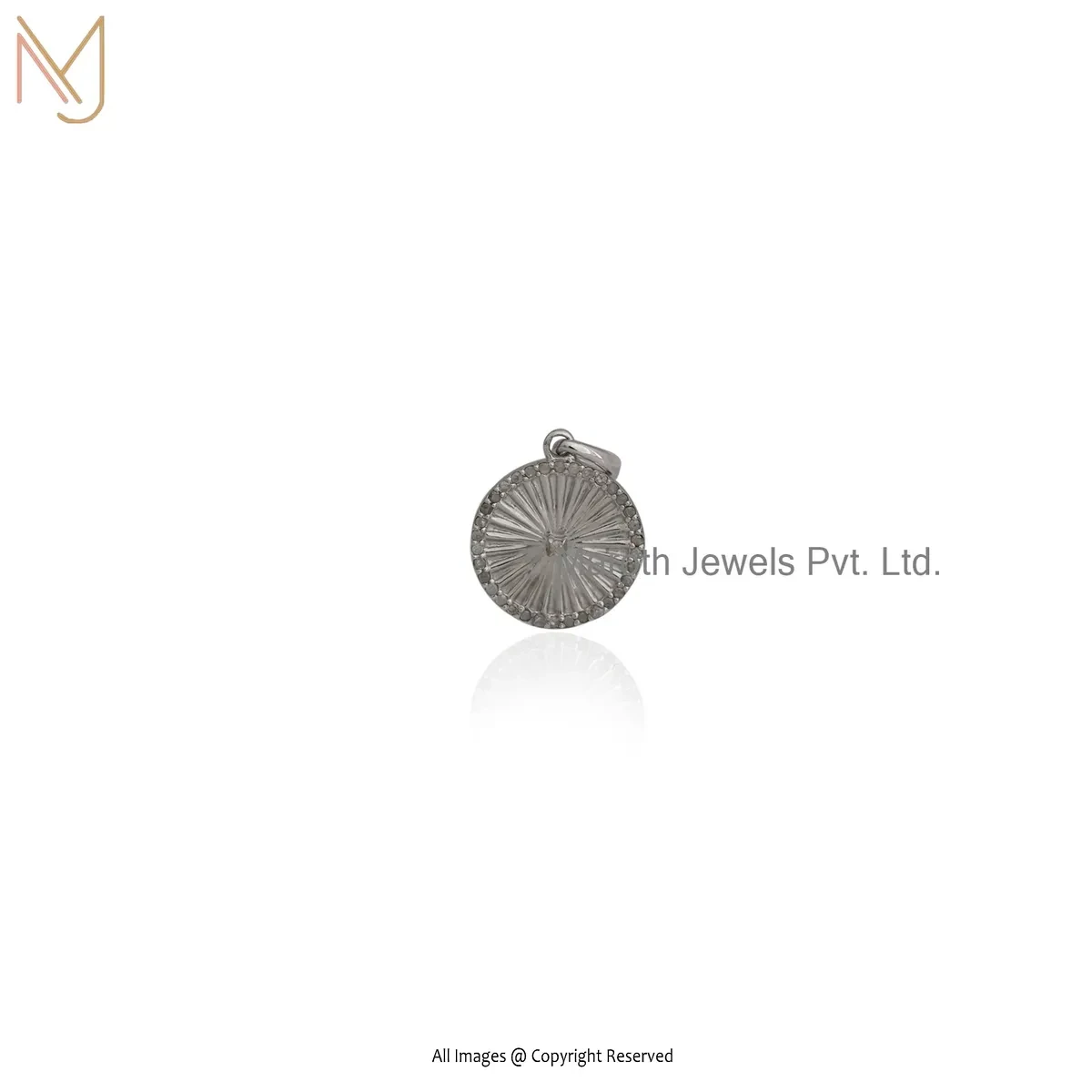 925 Silver Yellow Gold Plated Diamond Fluted Disc Pendant Custom Jewelry