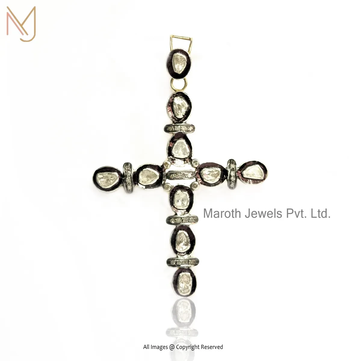 Wholesale 925 Silver Yellow Gold Rhodium Plated Diamond And Rose Cut Diamond Cross Pendant