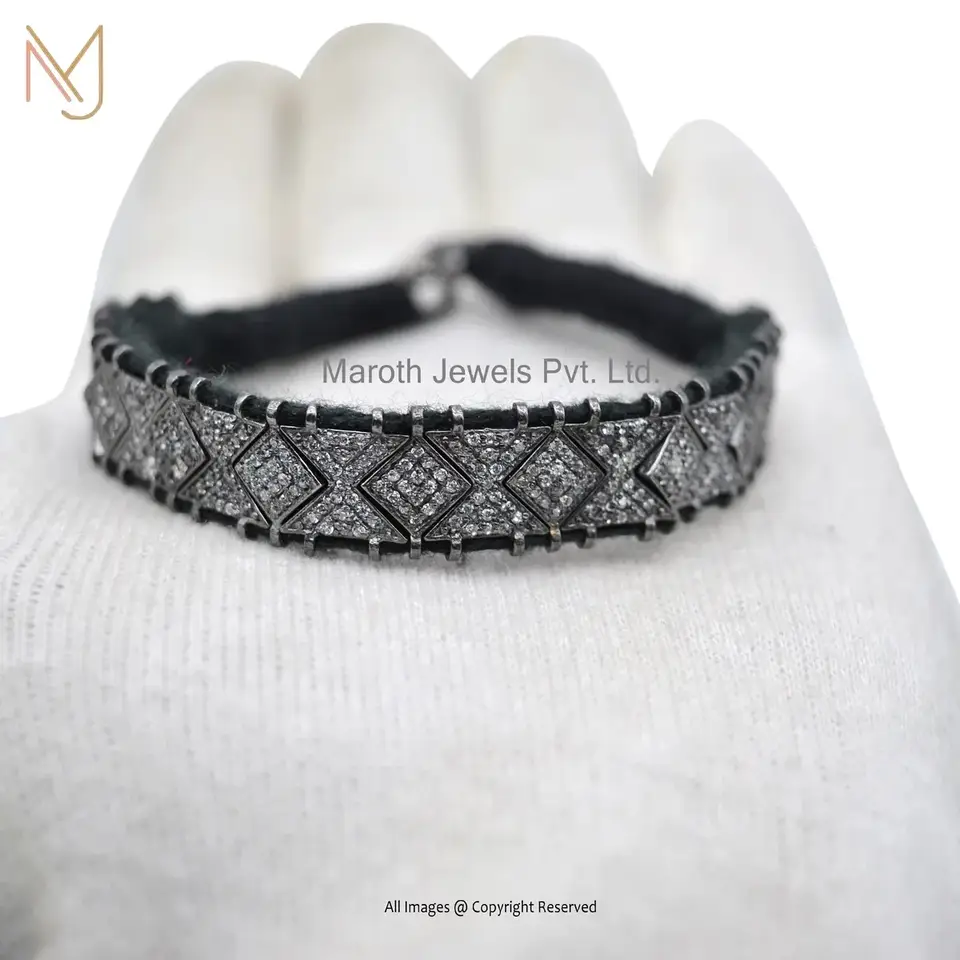 925 Sterling Silver Rhodium Plated Diamond Cubic Zircon Macrame Beads Bracelets USA