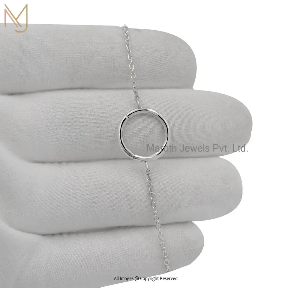 925 Silver White Gold Plated Dainty Circle Eternity Bracelet Custom Jewelry
