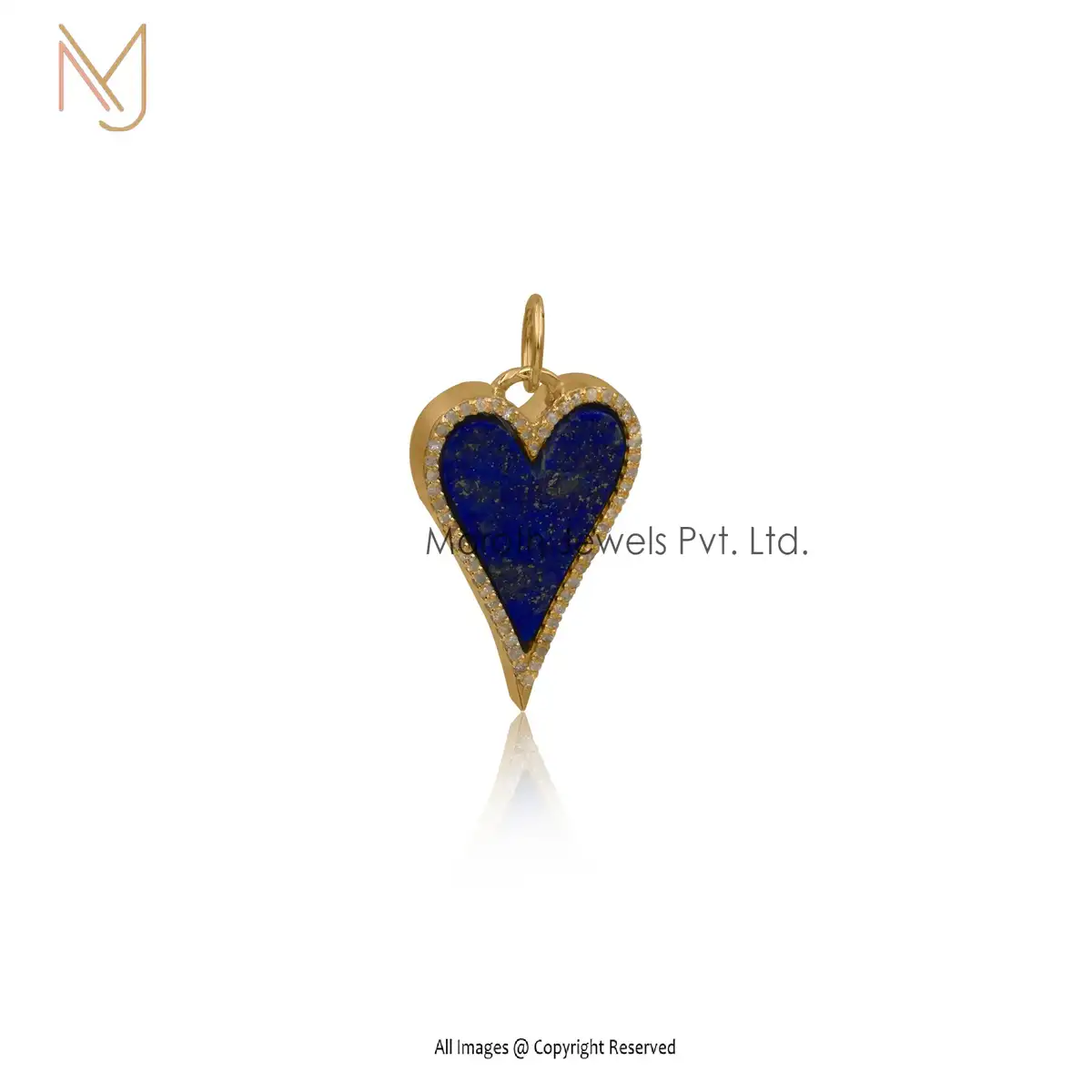 925 Silver Yellow Gold Diamond And Lapis Lazuli Heart Pendant Jewelry Supplier