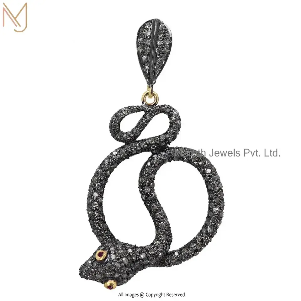 925 Silver Yellow Gold Plated Pave Diamond Snake Pendant Manufacturer