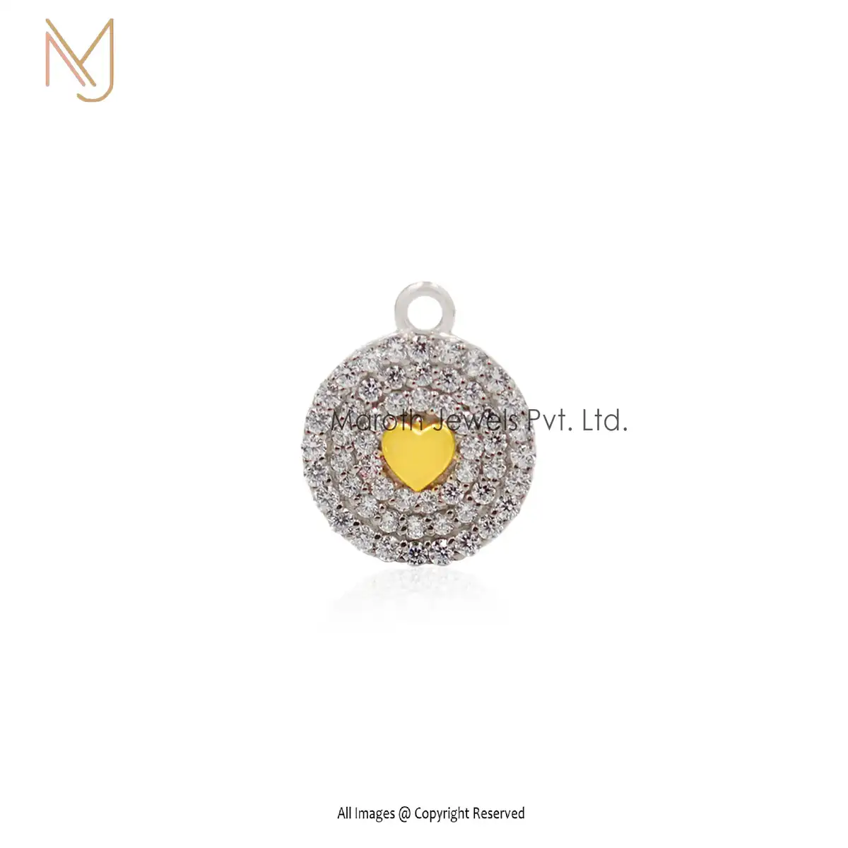 14K White Gold & Yellow Gold Cubic Zircon Heart Disc Pendant Jewelry Supplier