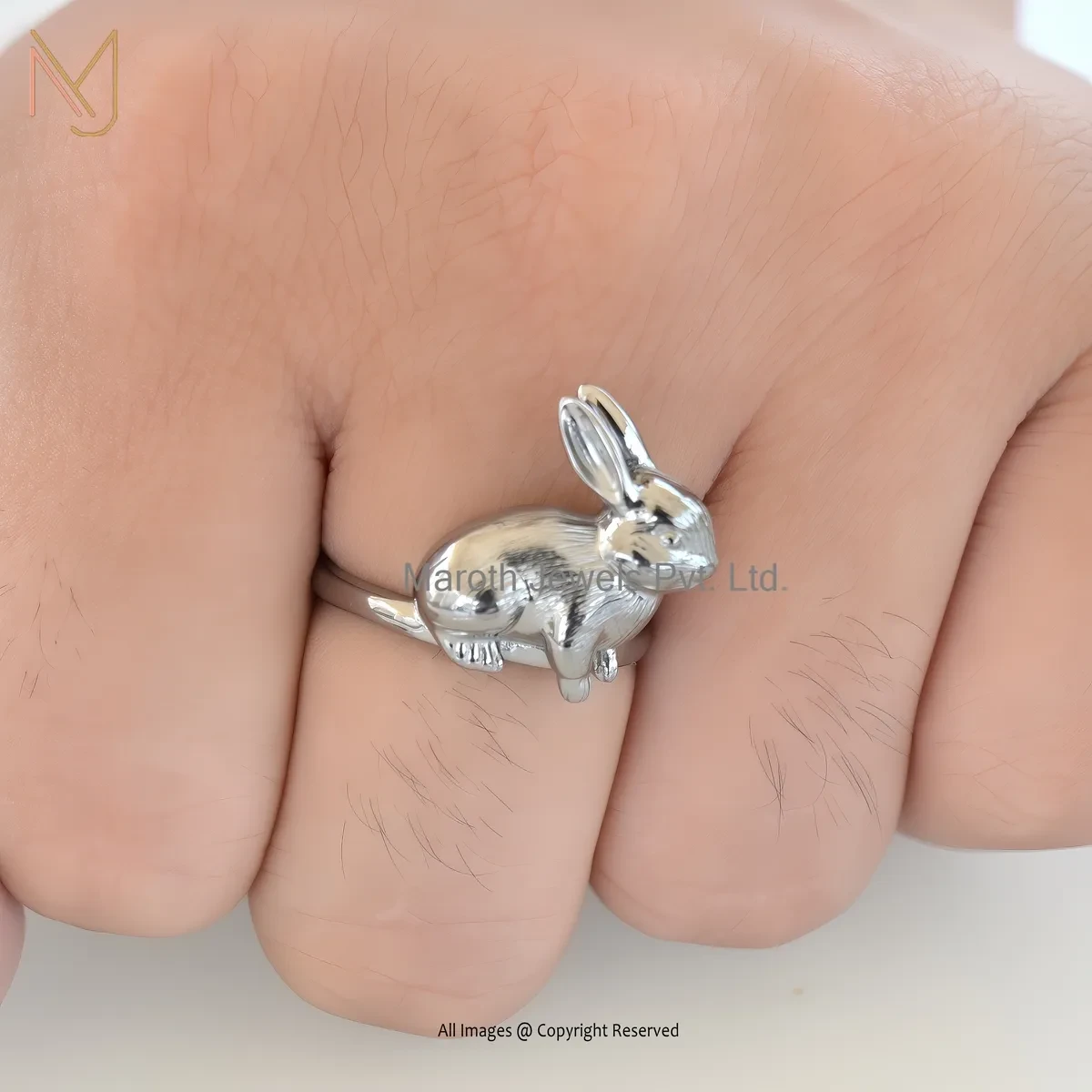 925 Silver Black Rhodium Plated Rabbit Ring Jewelry Supplier