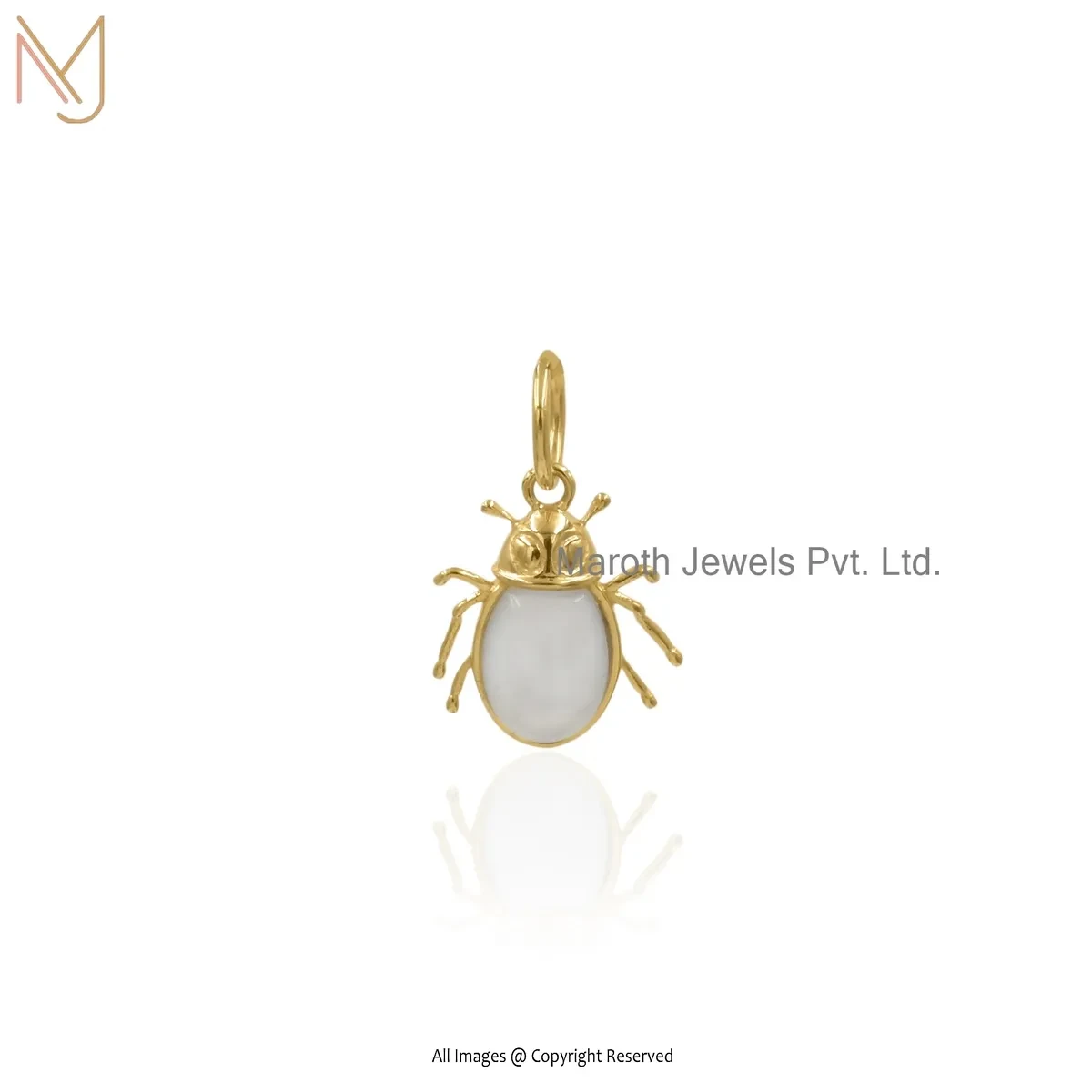 Private Lable 14K Yellow Gold Chalcedony Gemstone Beetle Charms Pendant