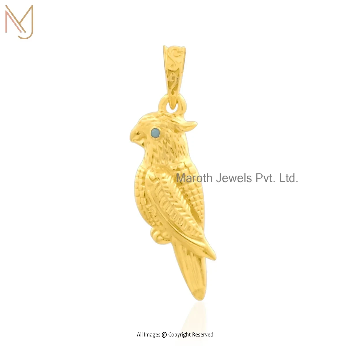 14K Yellow Gold Blue Sapphire Parrot Charm Pendant Manufacturer
