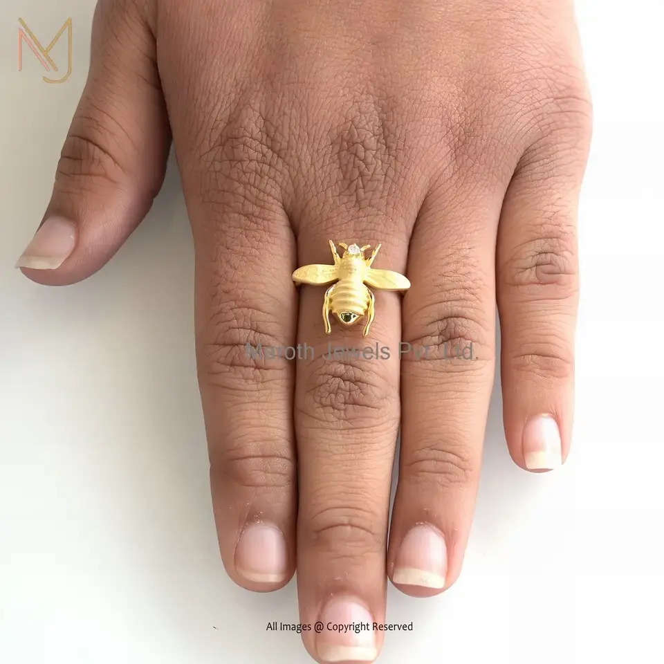 925 Silver Yellow Gold Plated Moissanite Honey Bee Ring Jewelry Supplier