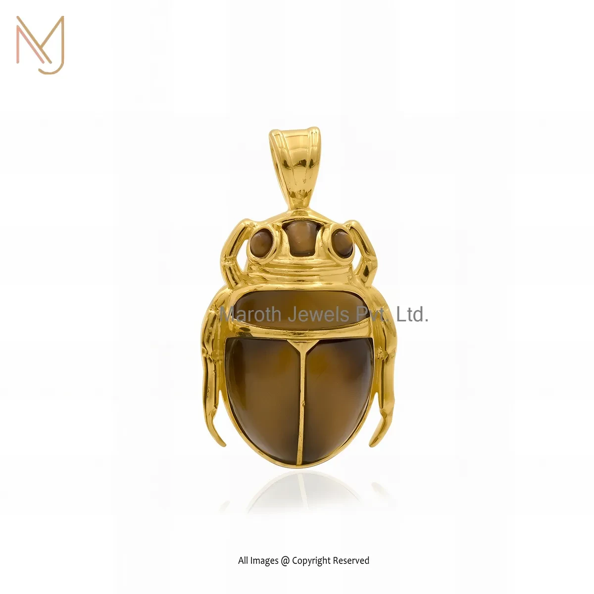 Wholesale 925 Silver Yellow Gold Plated Black Onyx Gemstone Scarab Pendant