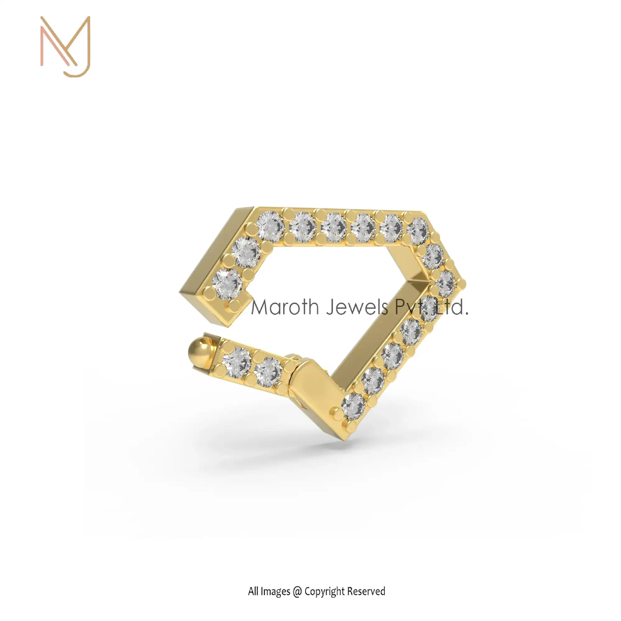 Wholesale 14K Yellow Gold Pave Diamond Enhancer Lock Charm Holder Jewelry