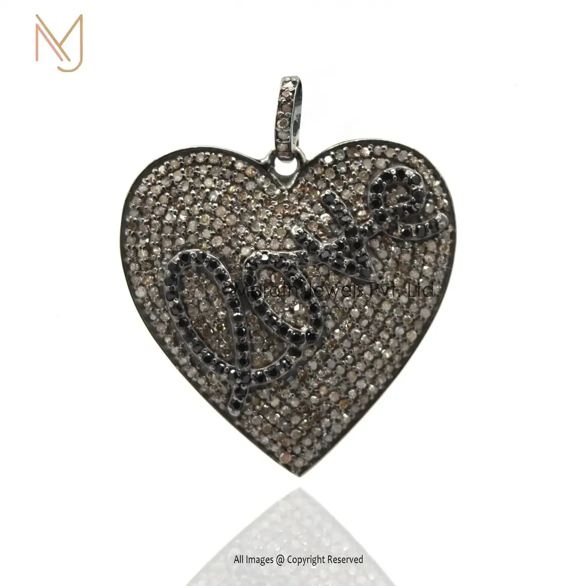 925 Silver Rhodium Plated Black Diamond Lover IN Heart Silver Pendant USA