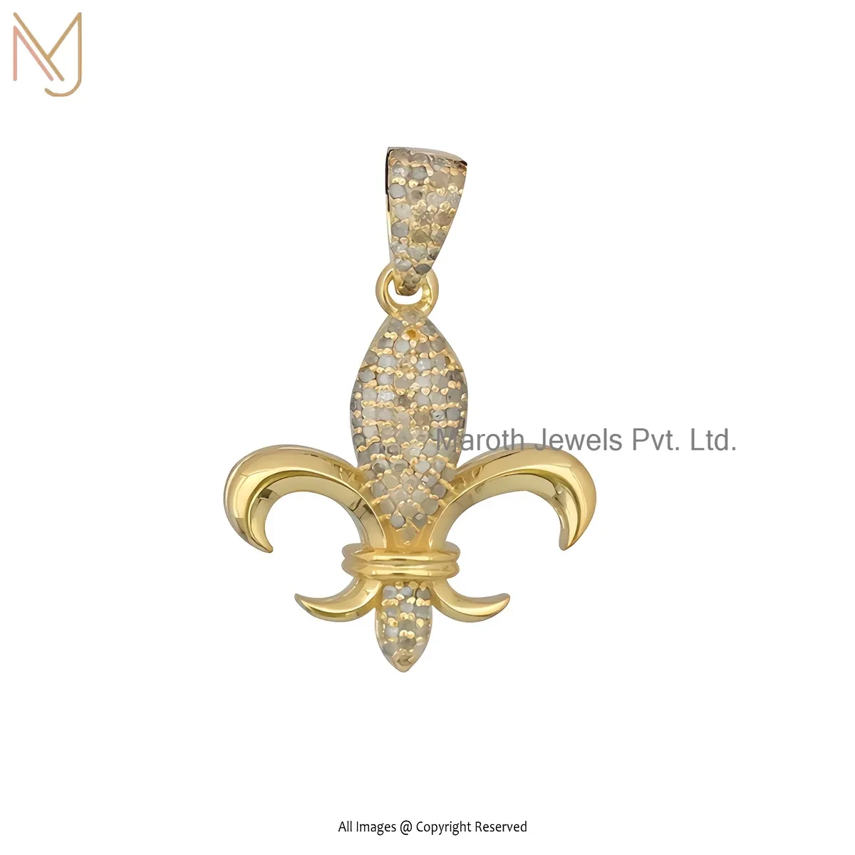 14K Yellow Gold Diamond Swarovski Crystal Fleur de lis Pendant Custom Jewelry
