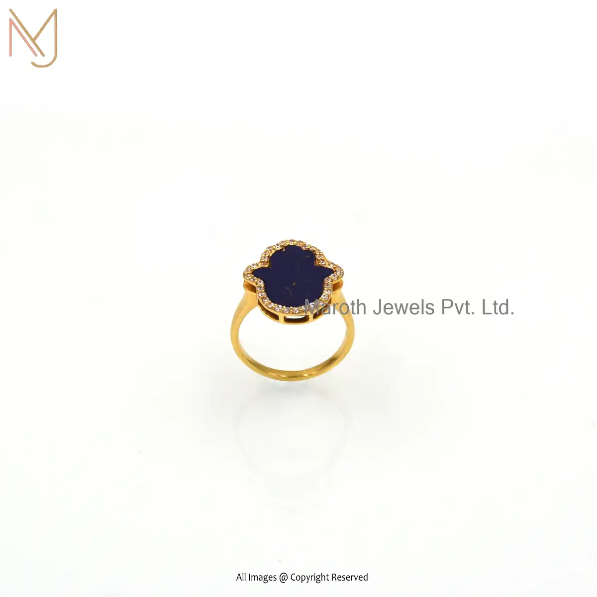 14K Yellow Gold Lapiz Lazuli Hamsa Hand Ring Jewelry Supplier