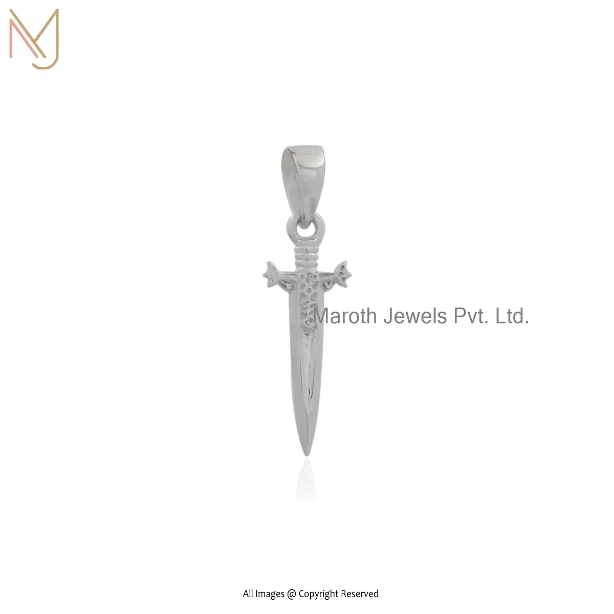 925 Silver White Gold Plated Dagger Knife Charm Pendant Custom Jewelry