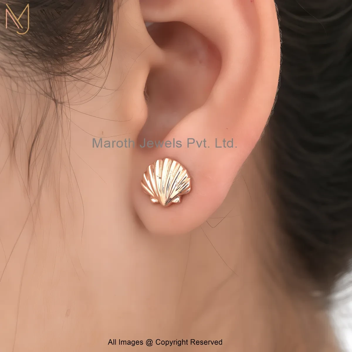925 Silver Rose Gold Plated Shell Stud Earring Jewelry Supplier
