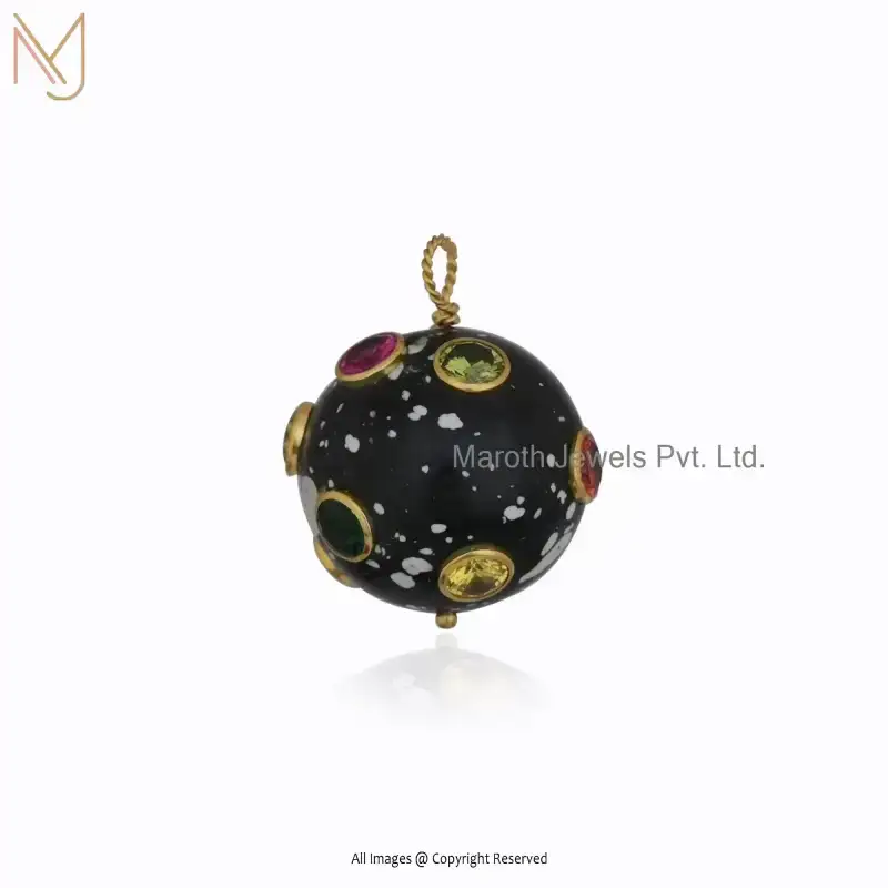Wholesale 925 Silver Yelllow Gold Plated Howlite Multi Gemstone Ball Pendant