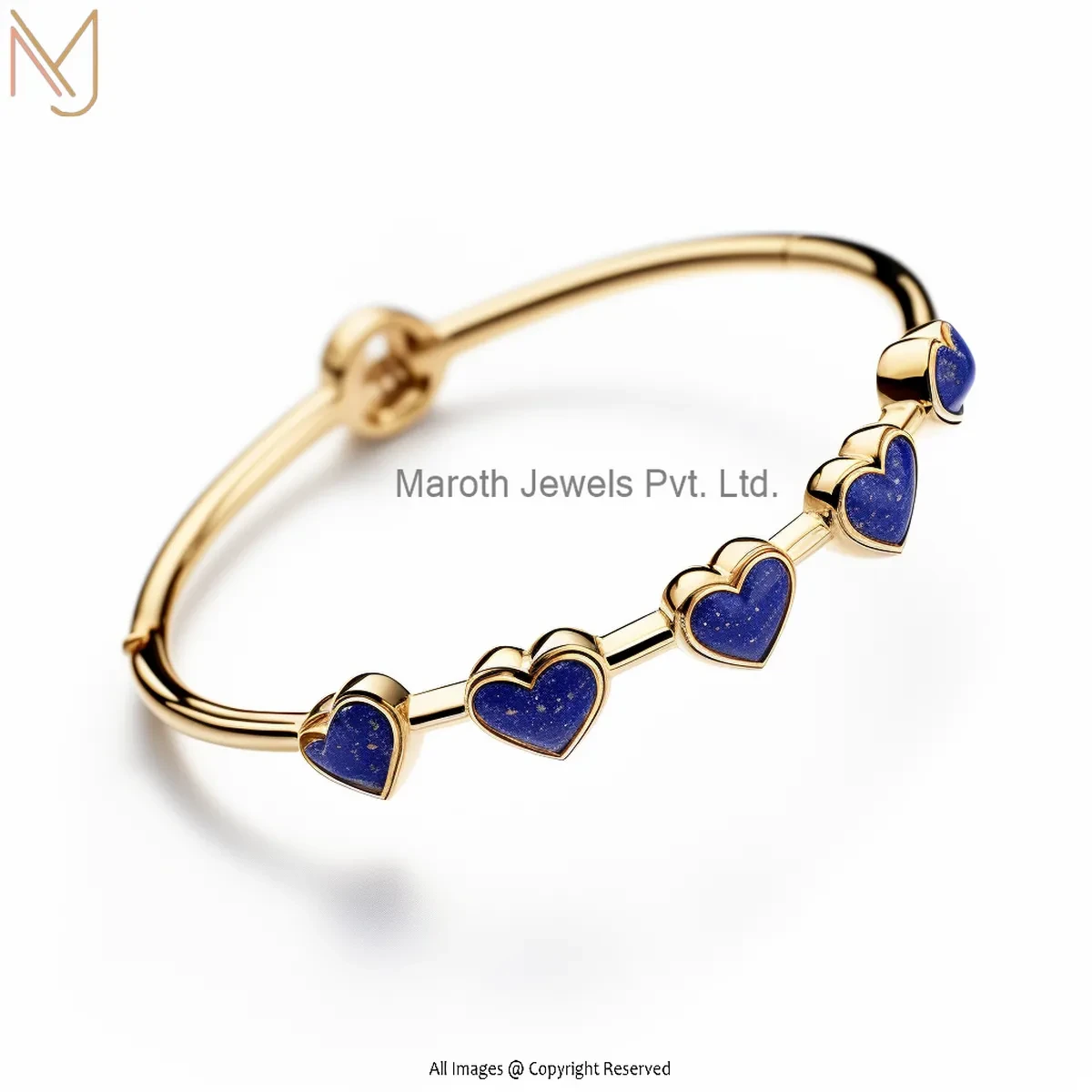 14K Yellow Gold Lapiz Lazuli Heart Bangle Manufacturer