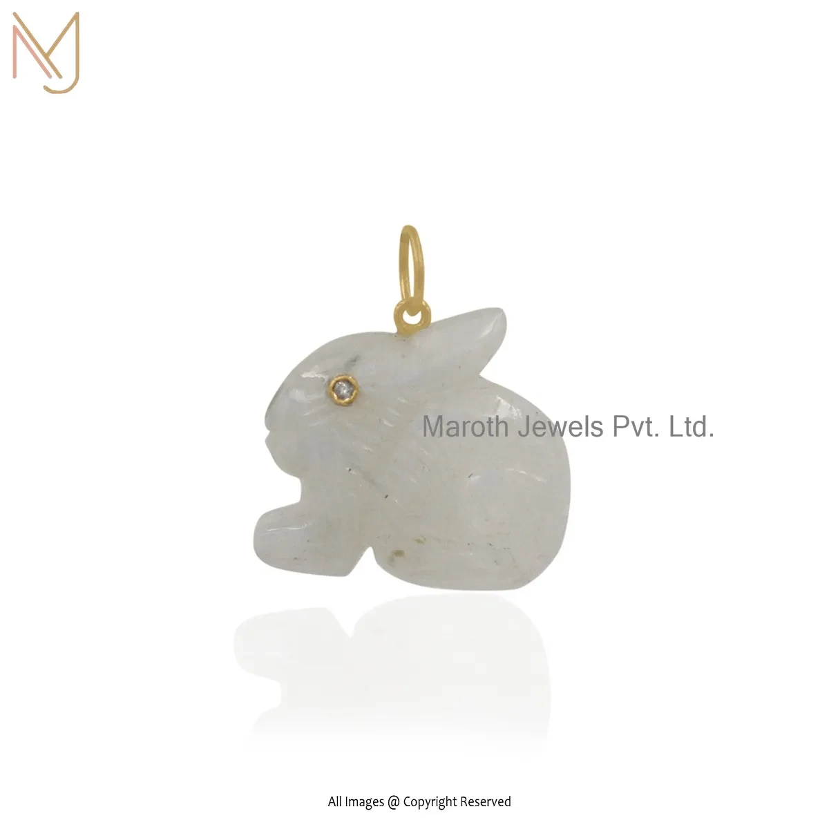 Wholesale 925 Silver Yellow Gold Plated Cubic Zircon & Moonstone Bunny Pendant
