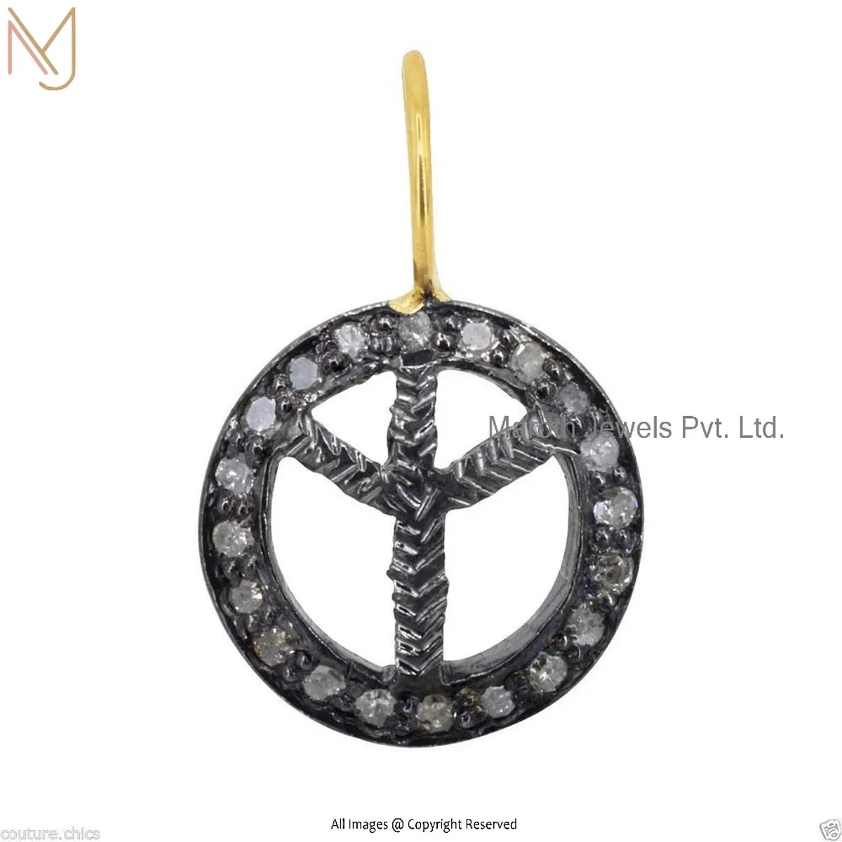 Wholesale 14K Yellow Gold Pave Diamond Peace Sign Charm Pendant