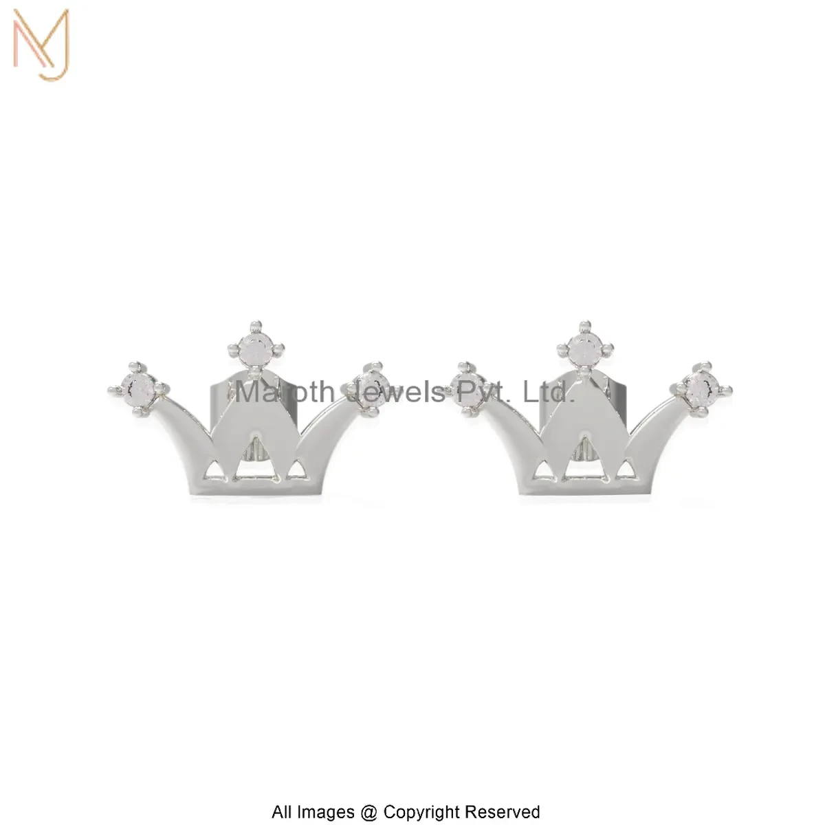 925 Silver Natural Silver Plated Cubic Zircon Diamond Crown Stud Earring Custom Jewelry
