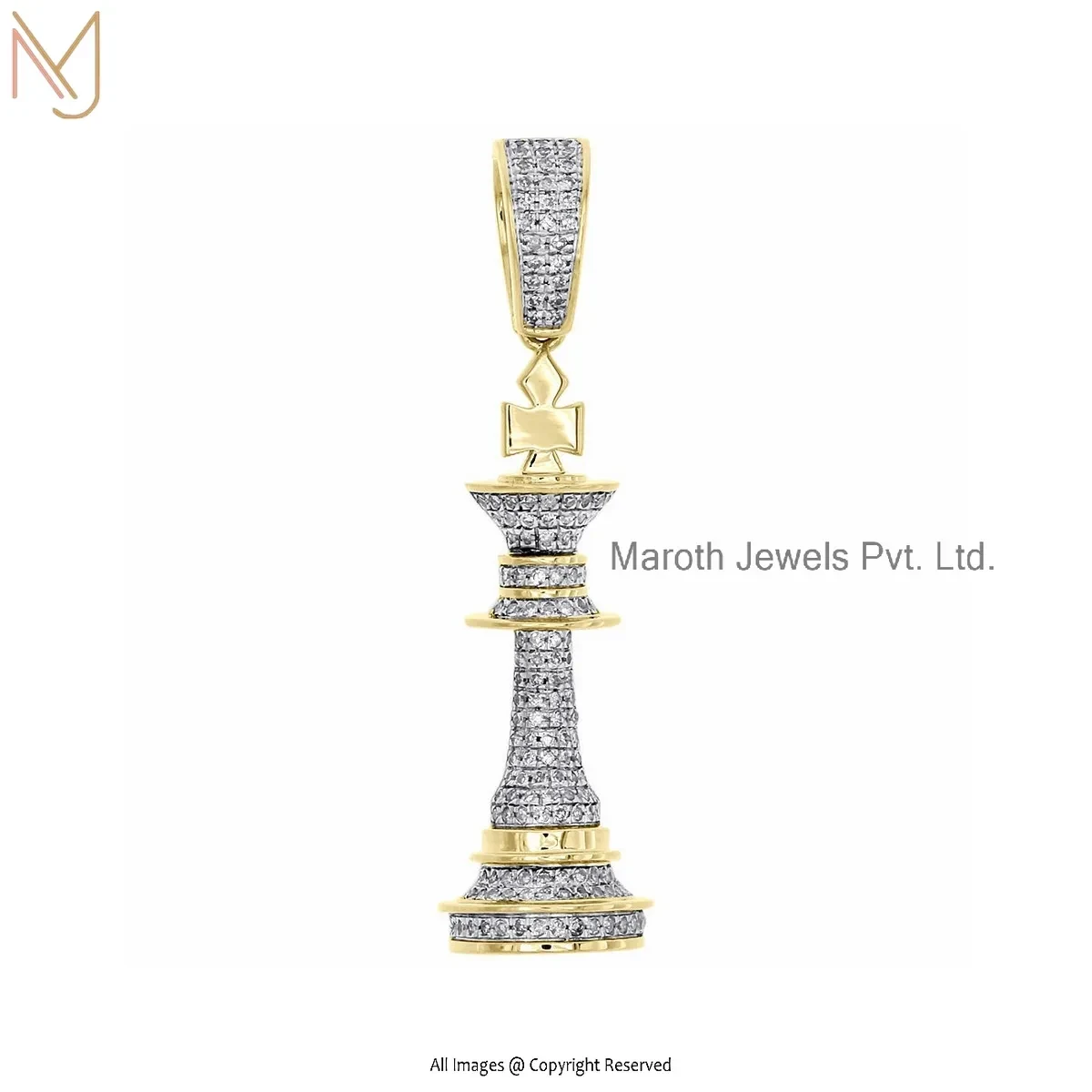 925 Silver Yellow Gold Plated Diamond King Chess Pendant Custom Jewelry
