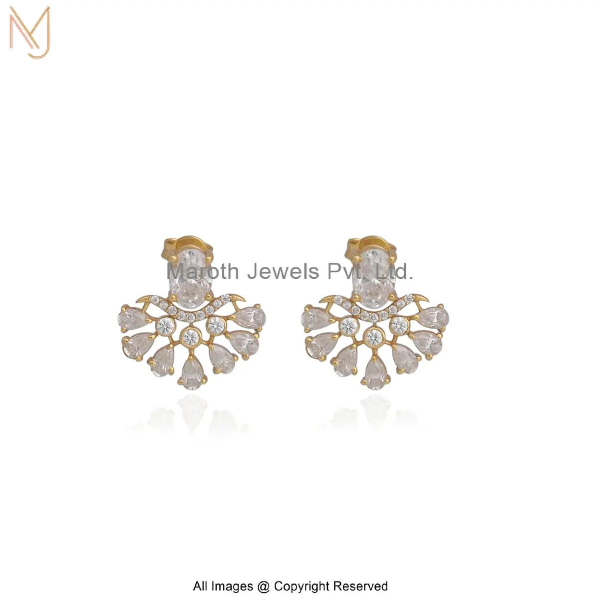 925 Silver Yellow Gold Plated Moissanite Golden Teardrop Bloom Studs Earring Jewelry Supplier