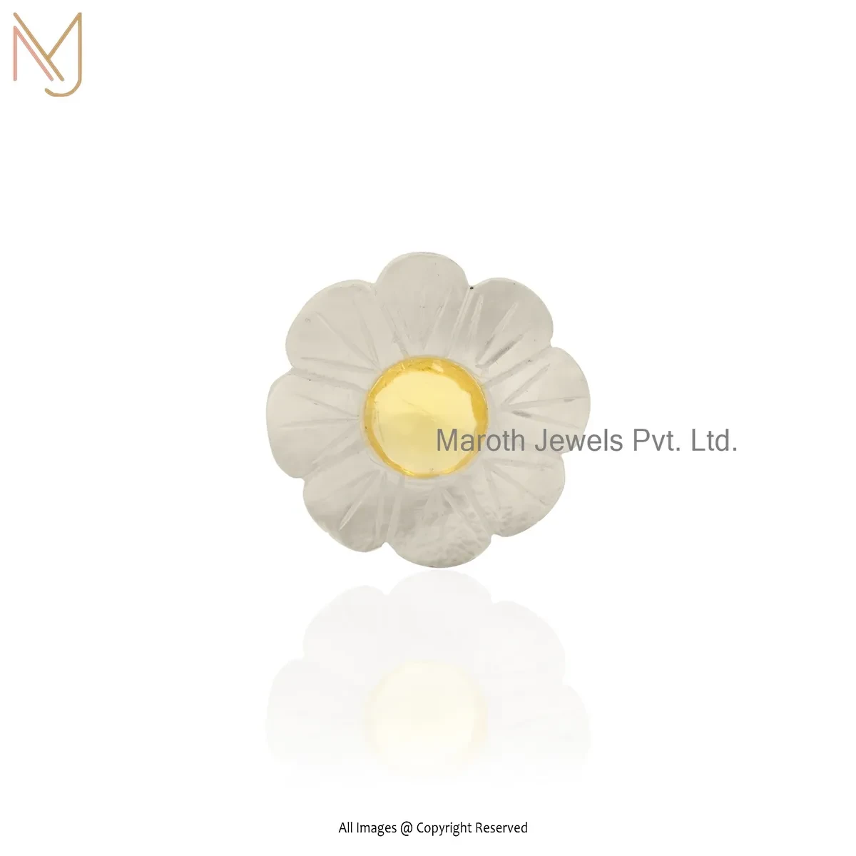 14K Yellow Gold Mother Of Pearl And Citrine Gemstone Flower Pendant Custom Jewelry