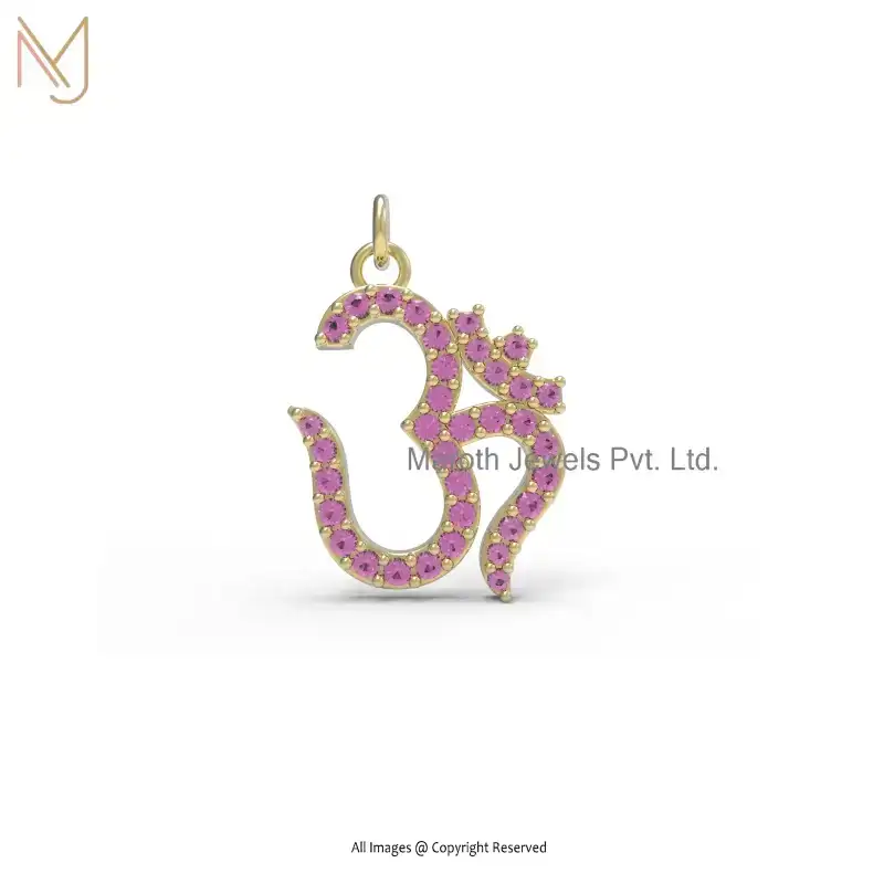 Private Lable 925 Silver Yellow Gold Plated Pave Diamond Om Religious Pendant Jewelry
