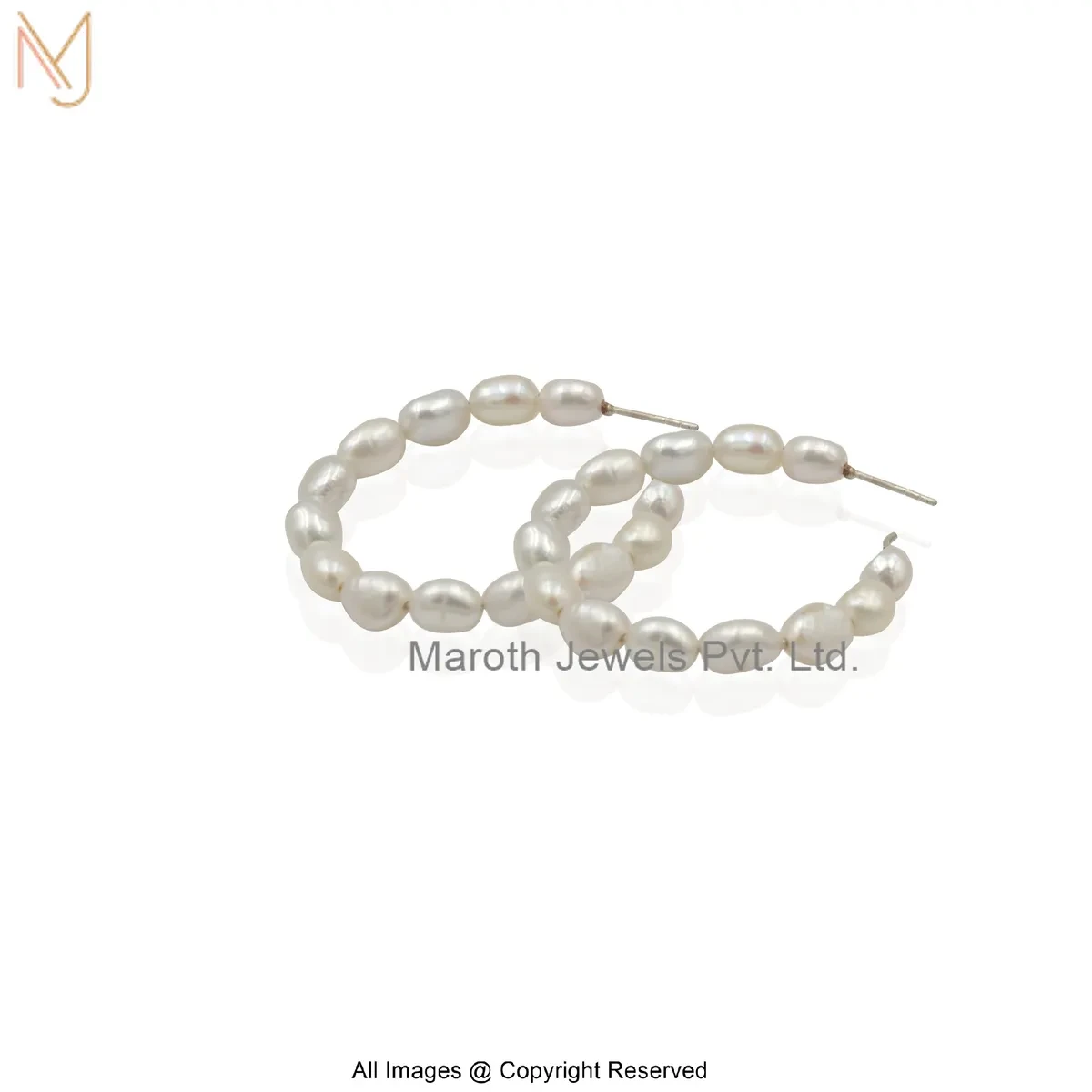 14K White Gold Pearl Hoop Earring Jewelry Supplier