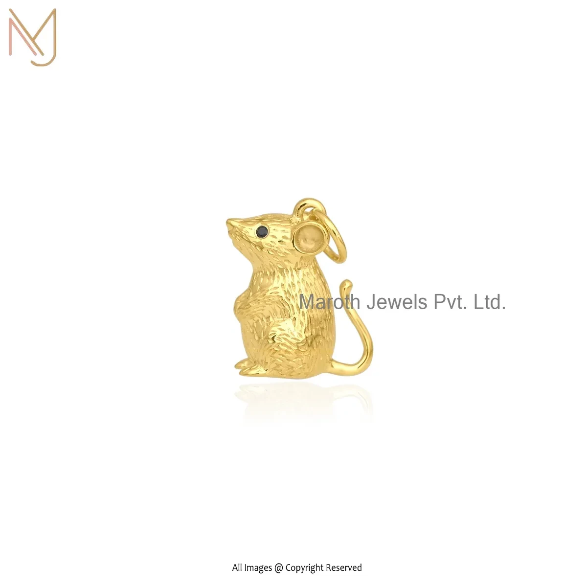 Wholesale 14K Yellow Gold Black Cubic Zircon Mouse Pendant