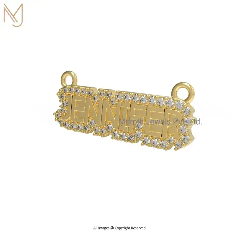 925 Silver Yellow Gold Plated Pave Diamond Letter Jennifer Name Pendant USA