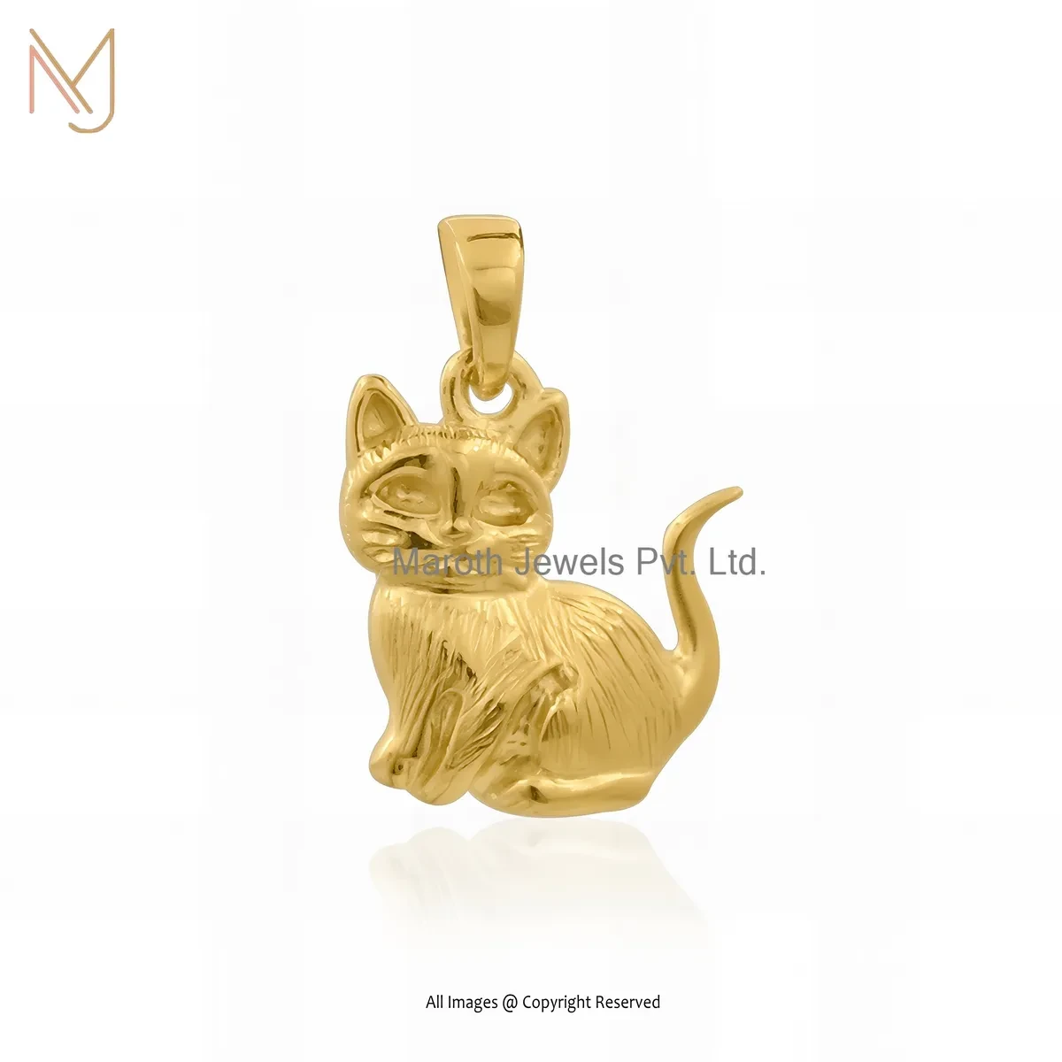 14K Yellow Gold Cat Charm Pendant Jewelry Supplier