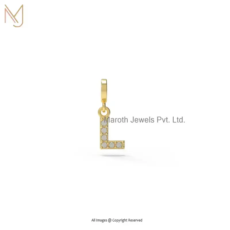 14K Yellow Gold Diamond Letter L Pendant Jewelry Manufacturer