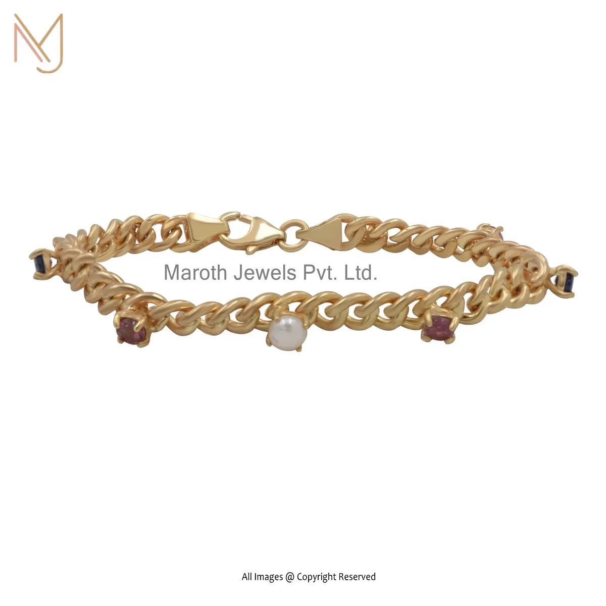 14K Yellow Gold Multi Gemstone Chain Bracelet Manufacturer