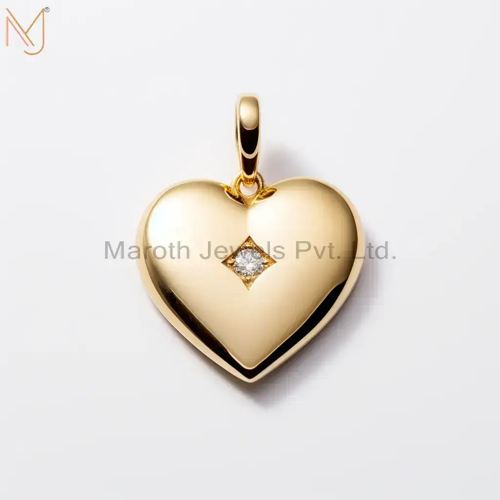 925 Silver Yellow Gold Plated Moissanite Diamond Heart Pendant Custom Jewelry