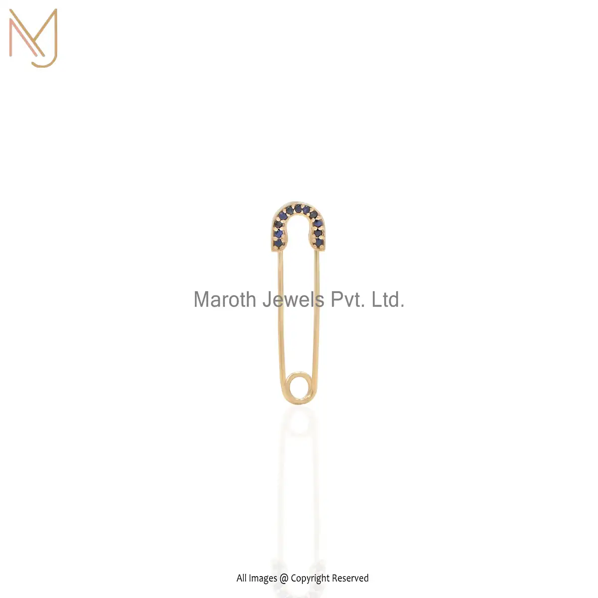 925 Silver Blue Sapphire Safety Pin Charm Pendant Jewelry Supplier