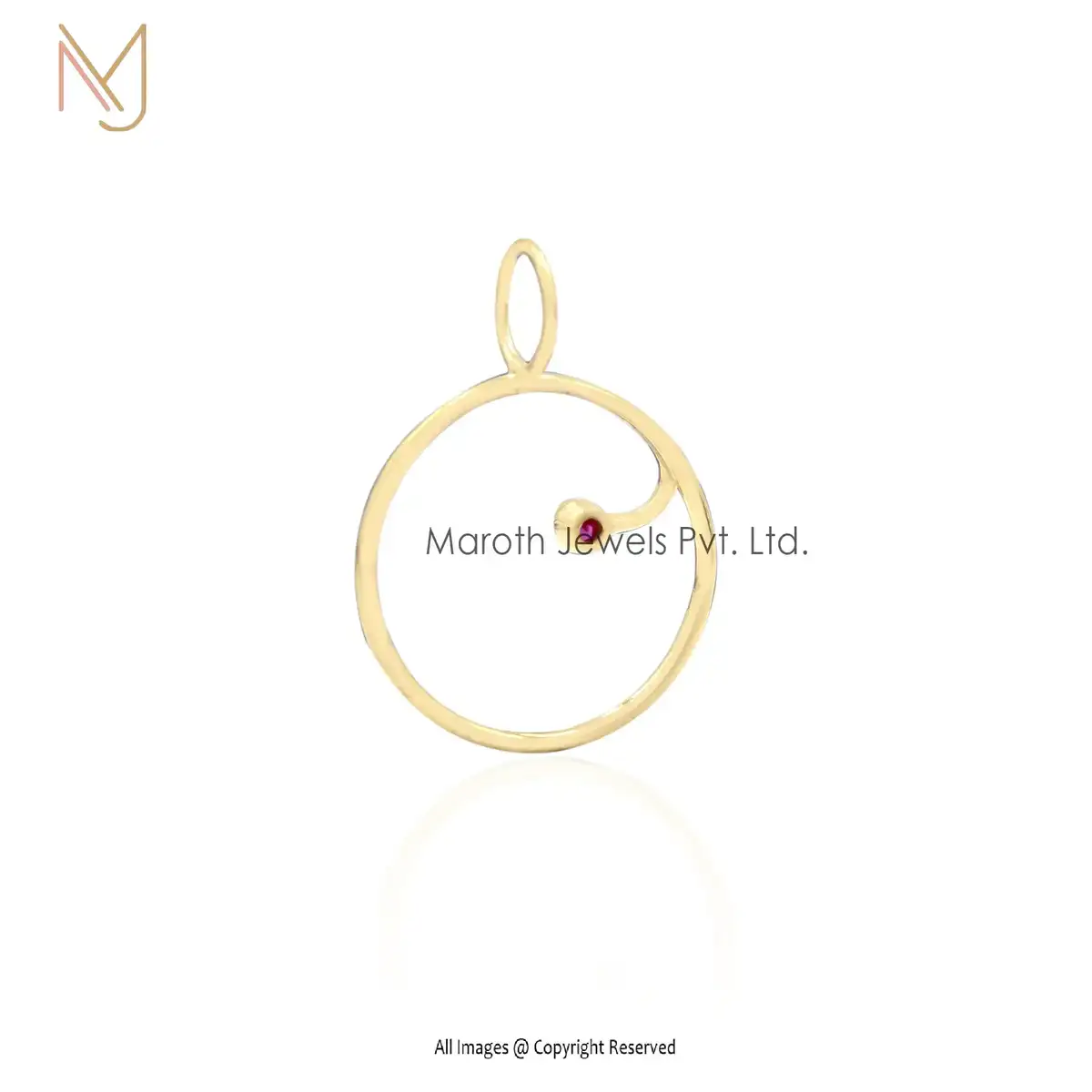 14K Yellow Gold Ruby Circle Charm Enhancer Custom Jewelry
