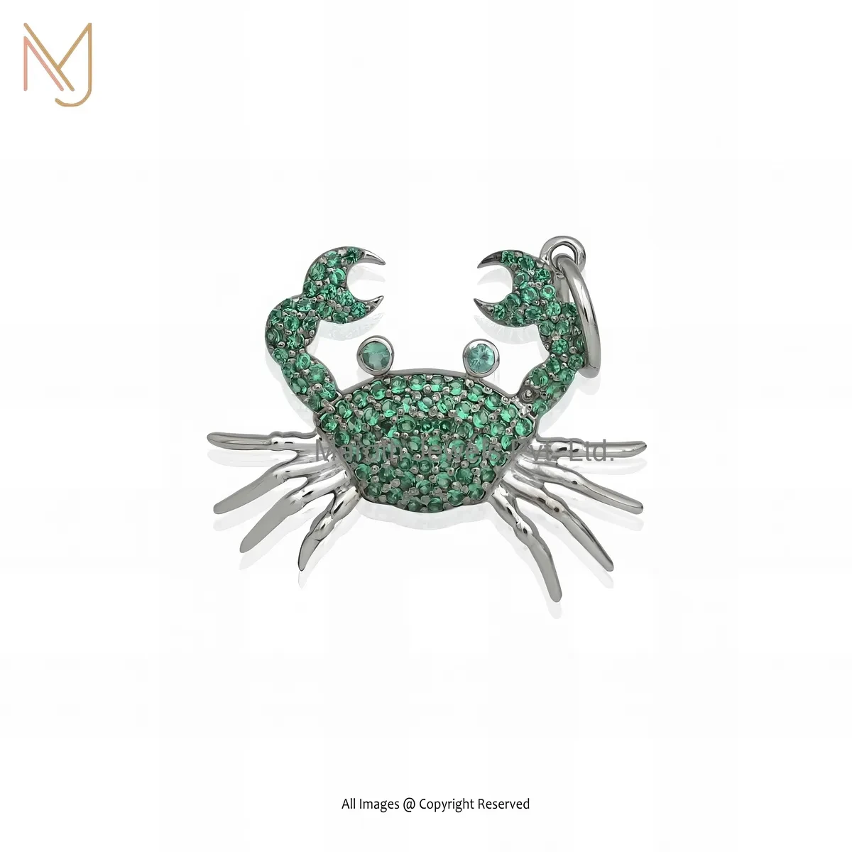 925 Silver White Gold Plated Cubic Zircon Gemstone Crab Pendant Manufacturer