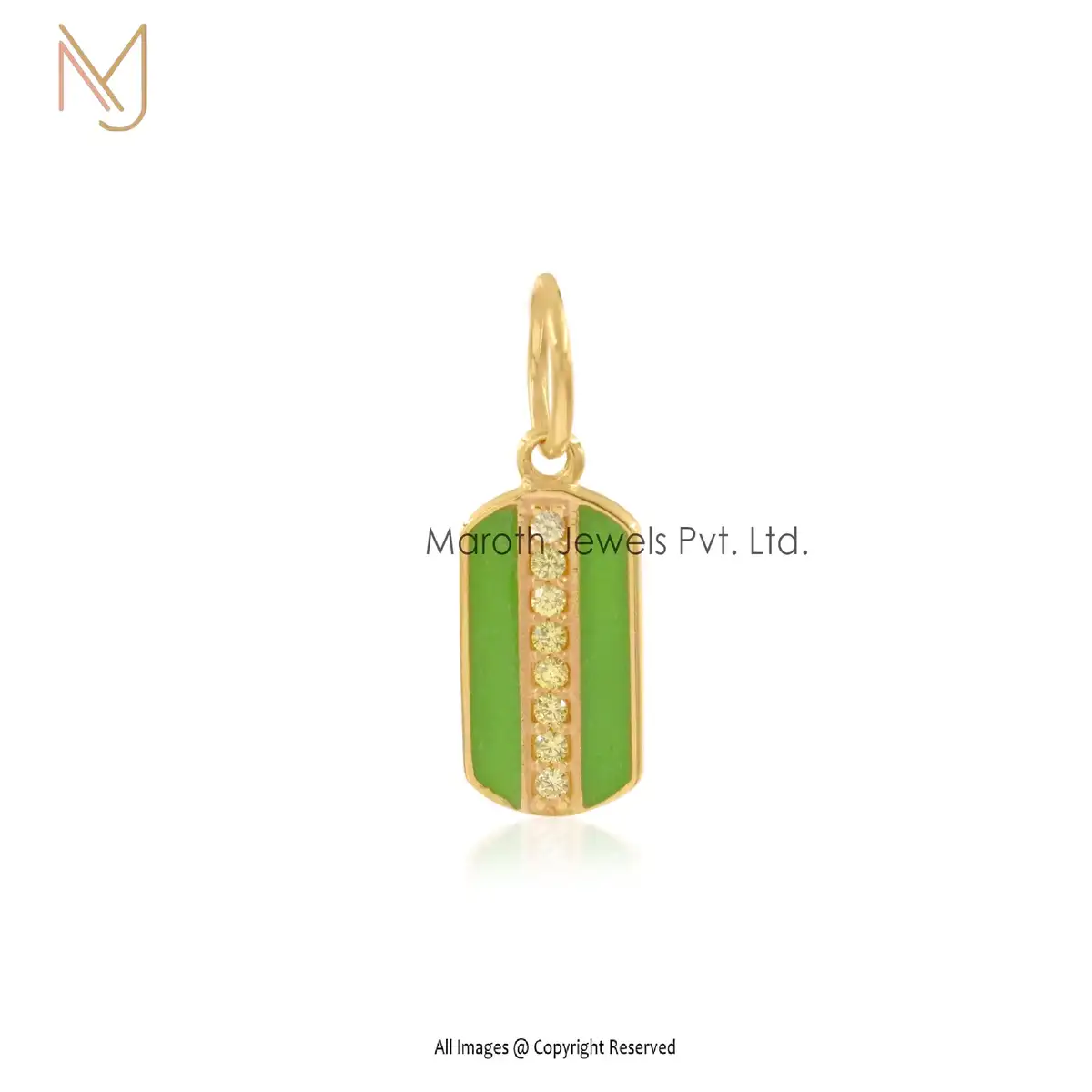 Private Lable 14K Yellow Gold & Yellow Sapphire Enamel Dog Tag Pendant Jewelry