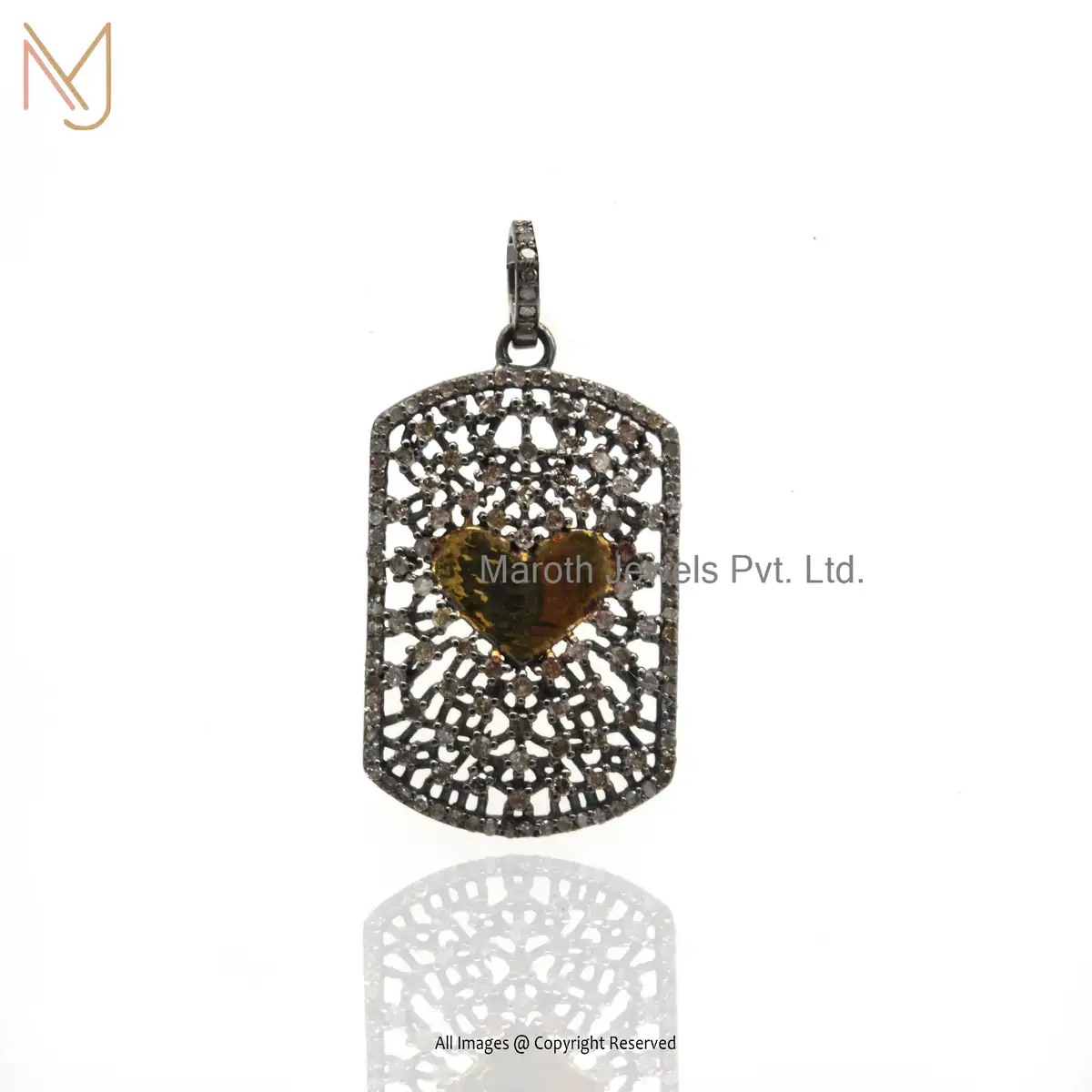 925 Sterling Silver Yellow Gold Plated Two Tone Plating Pave Diamond Dog Tag Heart Pendant Jewelry Manufacturer