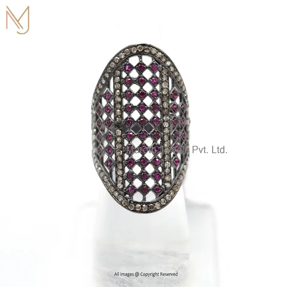 925 Silver Rhodium Plated Pave Diamond Blue Sapphire Gemstone Designer Ring USA