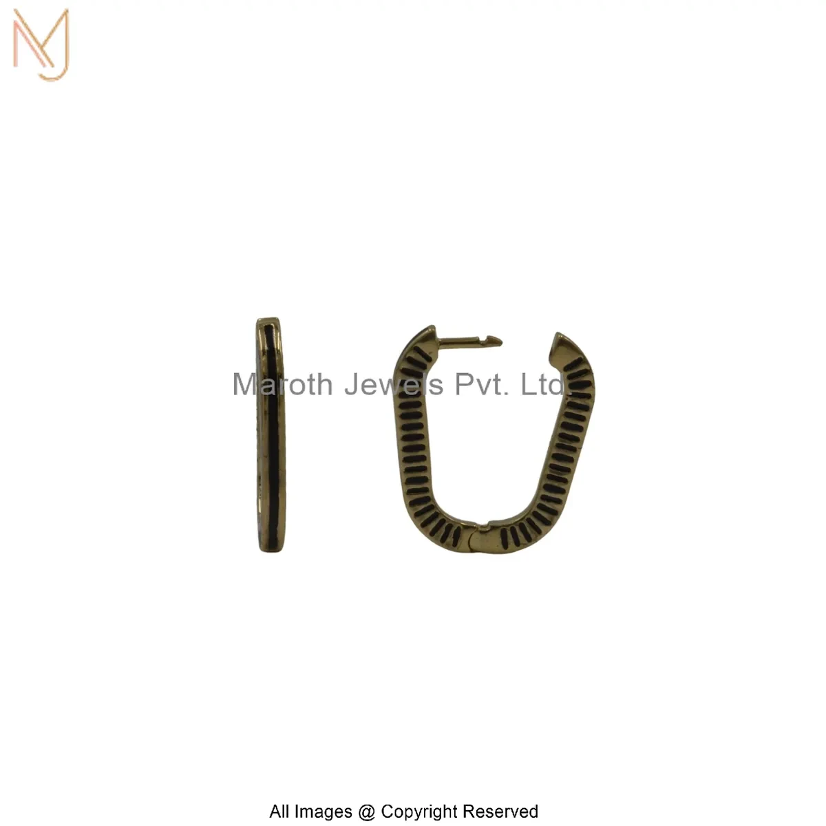 925 Silver Yellow Gold Plated Black Enamel Hoop Earring Jewelry Supplier
