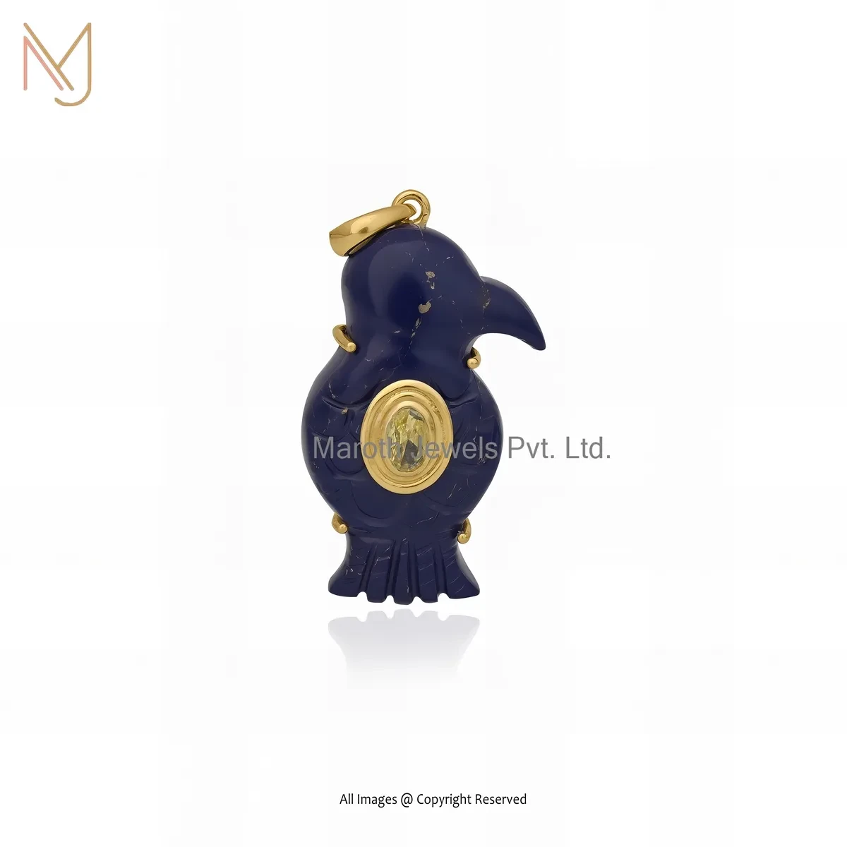Wholesale 14K Yellow Gold Lapiz Lazuli And Citrine Bird Pendant Jewelry