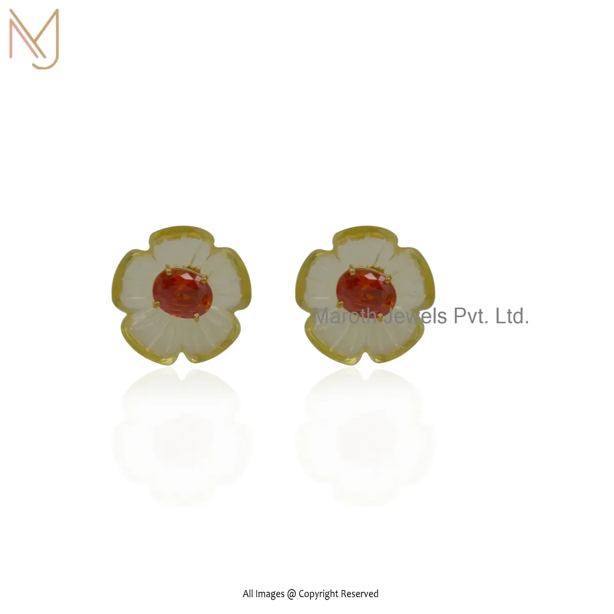 Private Lable 14K Yellow Gold Citrine And Cubic Zircon Flower Studs Earring