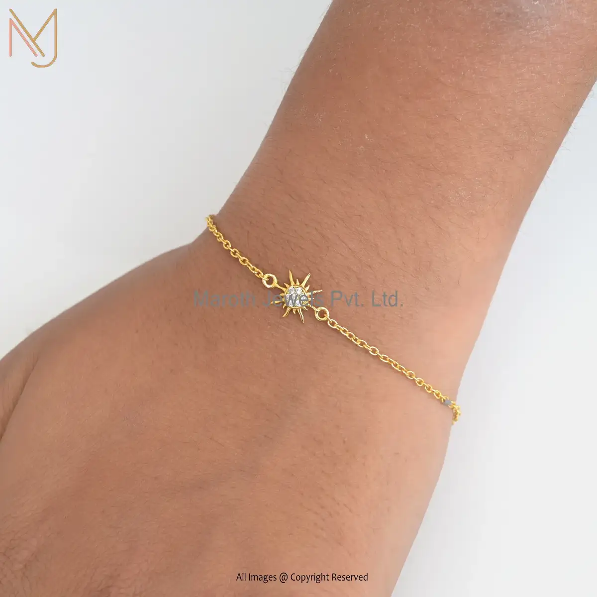 Wholesale 925 Sterling Silver Yellow Gold Plated White Cubic Zircon Bracelet Jewelry