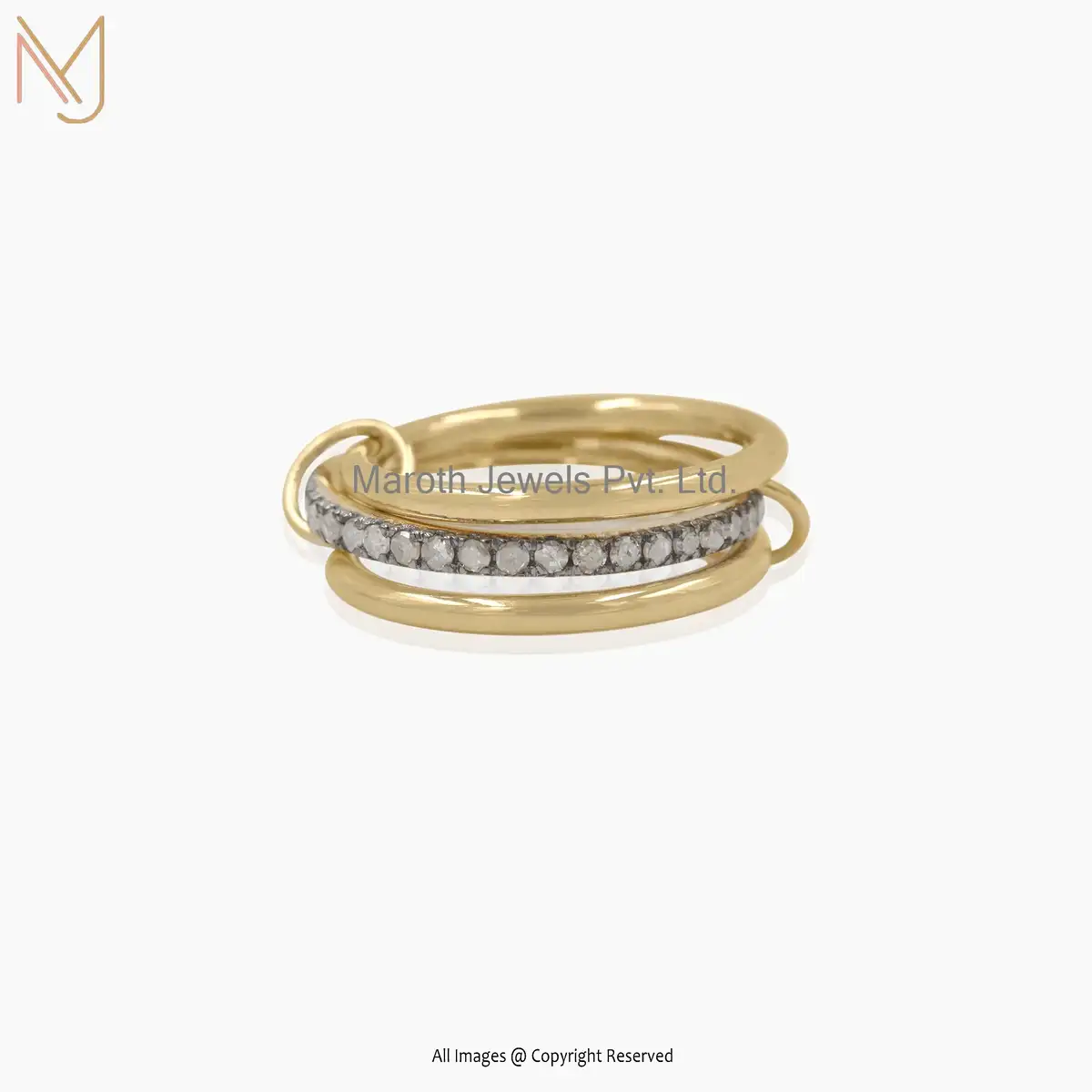 14K Yellow Gold Pave Diamond Connected Band Ring Jewelry Supplier
